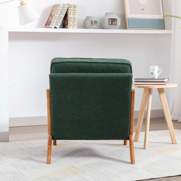 Hortensia Accent Chair - Emerald Boucle - Teak Color Rubber Wood Legs - CAB3486