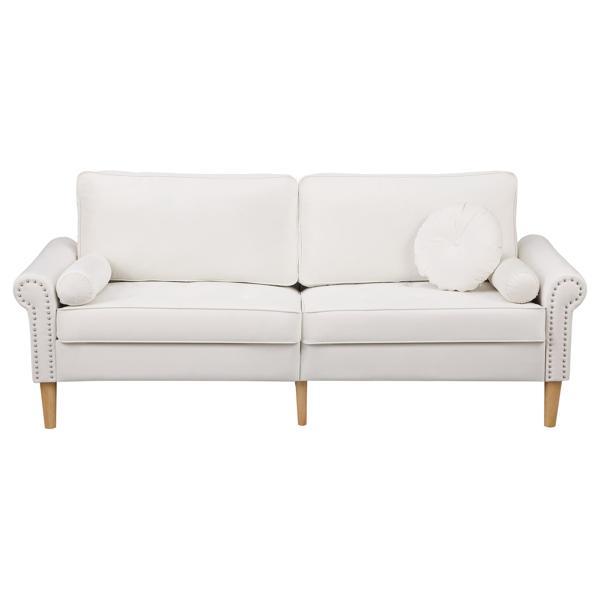 Winston 77" Sofa with Copper Nail Accents - White Velvet - Rubber Wood Legs