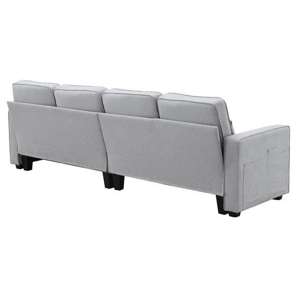 Floravia 104" 4-Seater Sofa with Armrest Pockets and 4 Pillows - Light Grey Linen-like Fabric - CAB3757