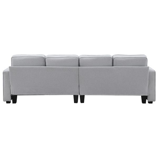 Floravia 104" 4-Seater Sofa with Armrest Pockets and 4 Pillows - Light Grey Linen-like Fabric - CAB3757