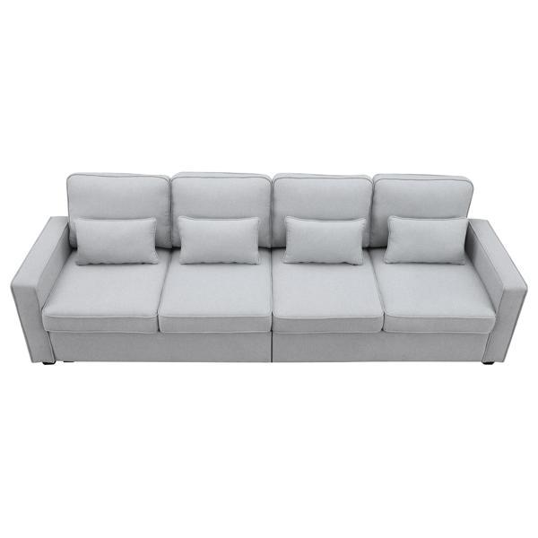 Floravia 104" 4-Seater Sofa with Armrest Pockets and 4 Pillows - Light Grey Linen-like Fabric - CAB3757