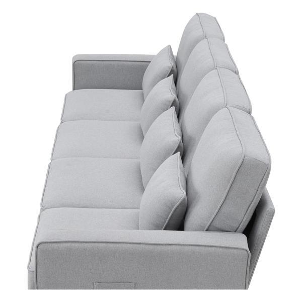 Floravia 104" 4-Seater Sofa with Armrest Pockets and 4 Pillows - Light Grey Linen-like Fabric - CAB3757