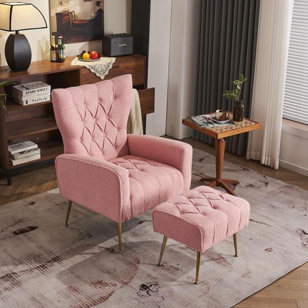 Jardinique Accent Chair with Ottoman - Pink - Iron Legs - CAB3922