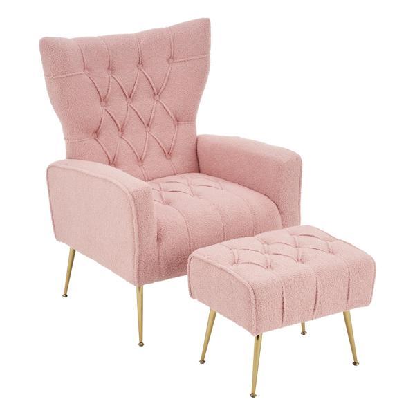 Jardinique Accent Chair with Ottoman - Pink - Iron Legs - CAB3922