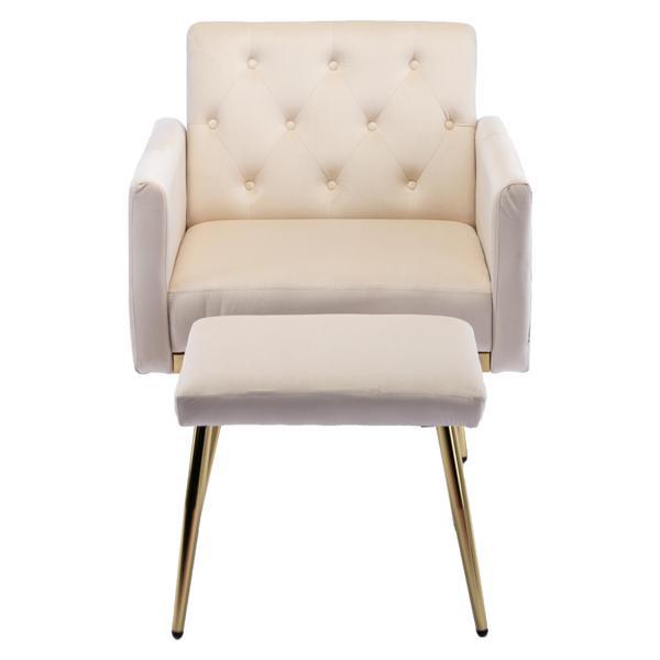 Vallwyn Accent Chair with Adjustable Armrests and Backrest - Beige Velvet - Black Iron Legs - CAB3957