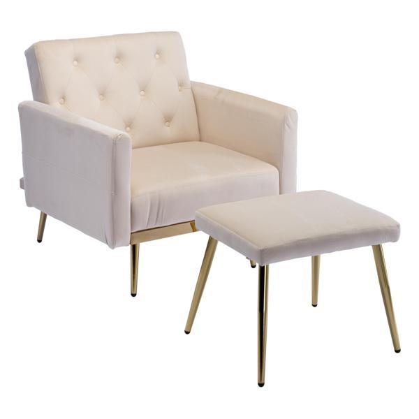 Vallwyn Accent Chair with Adjustable Armrests and Backrest - Beige Velvet - Black Iron Legs - CAB3957