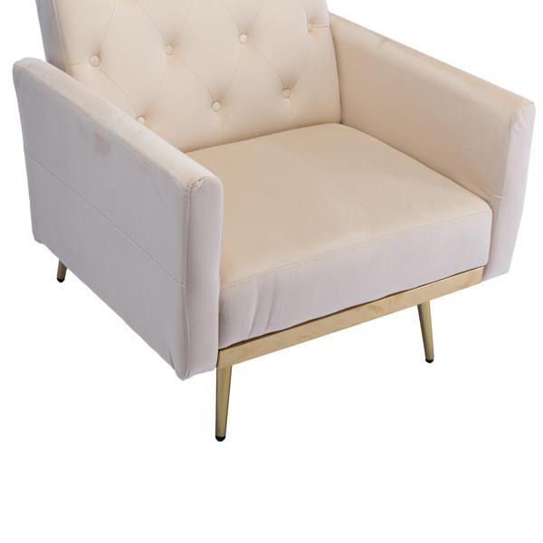 Vallwyn Accent Chair with Adjustable Armrests and Backrest - Beige Velvet - Black Iron Legs - CAB3957