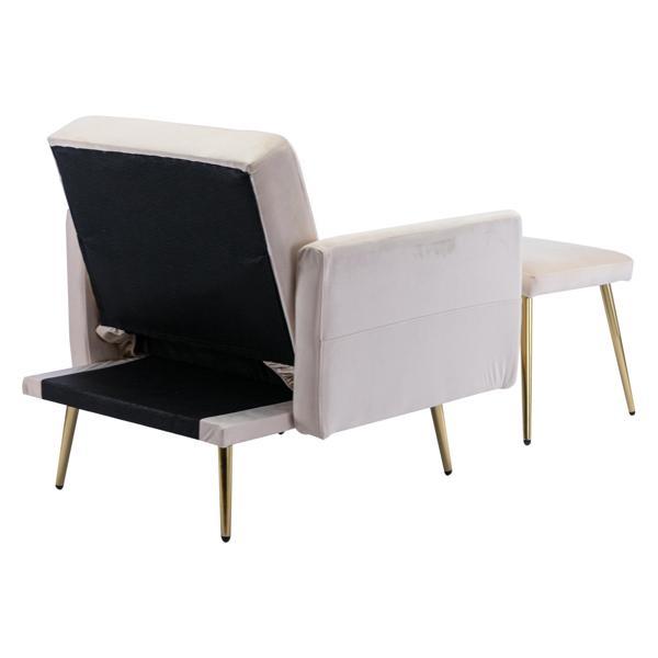 Vallwyn Accent Chair with Adjustable Armrests and Backrest - Beige Velvet - Black Iron Legs - CAB3957