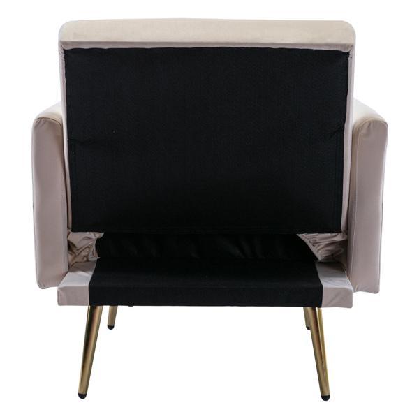 Vallwyn Accent Chair with Adjustable Armrests and Backrest - Beige Velvet - Black Iron Legs - CAB3957