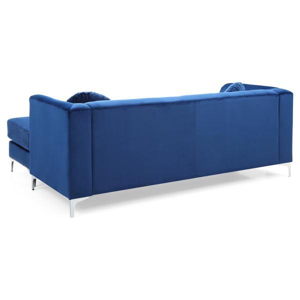 Quixotic 83" Pompano Sectional Sofa Chaise - Navy Blue Velvet - Chromed Steel Legs - CAB4363