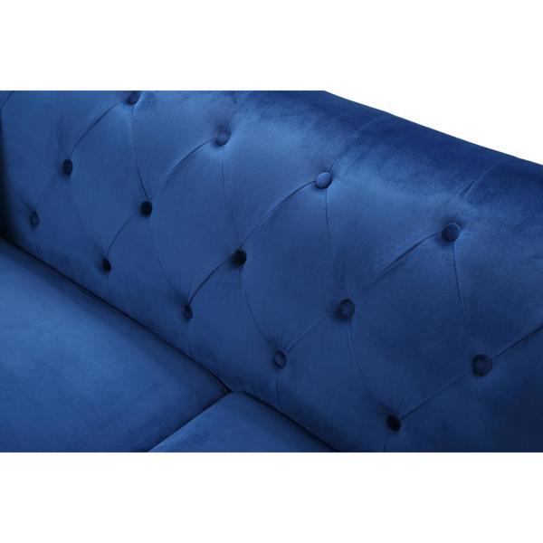 Quixotic 83" Pompano Sectional Sofa Chaise - Navy Blue Velvet - Chromed Steel Legs - CAB4363