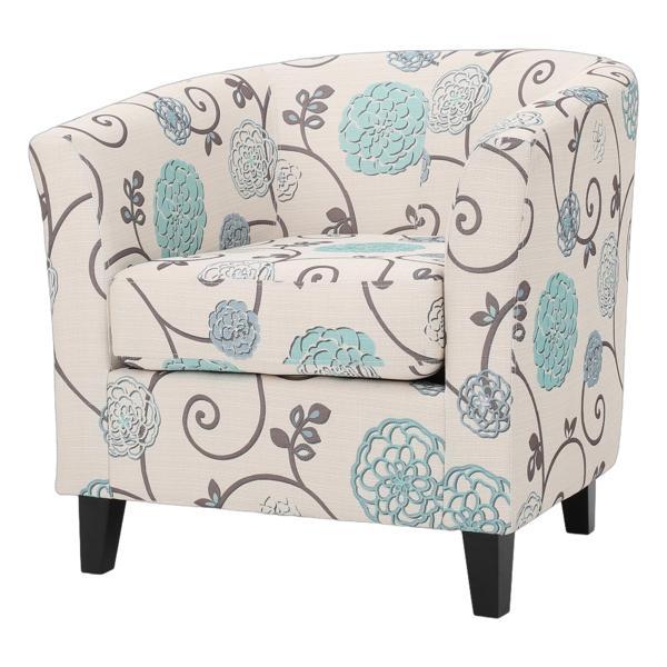 Stellora Club Chair - White and Blue Fabric - Birch Wood Legs - CAB4442