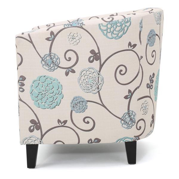 Stellora Club Chair - White and Blue Fabric - Birch Wood Legs - CAB4442