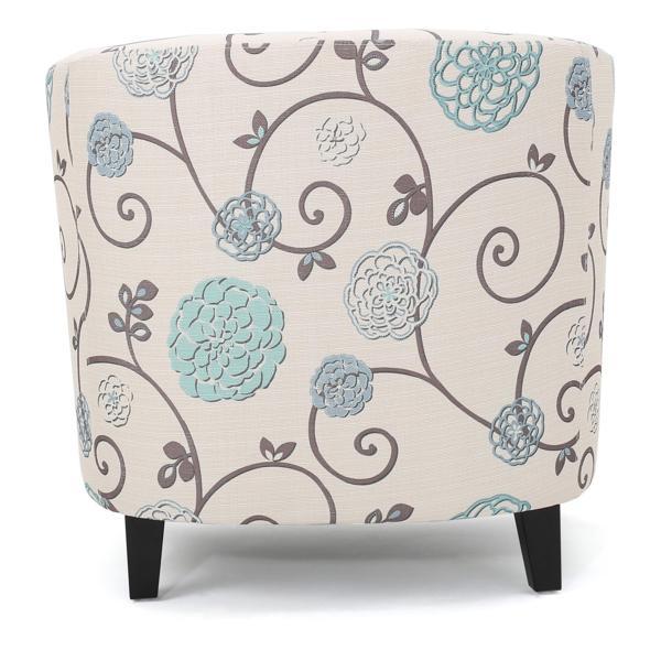 Stellora Club Chair - White and Blue Fabric - Birch Wood Legs - CAB4442