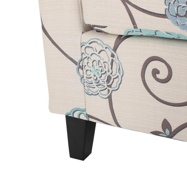 Stellora Club Chair - White and Blue Fabric - Birch Wood Legs - CAB4442