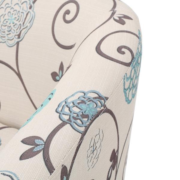 Stellora Club Chair - White and Blue Fabric - Birch Wood Legs - CAB4442