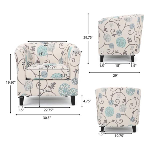 Stellora Club Chair - White and Blue Fabric - Birch Wood Legs - CAB4442