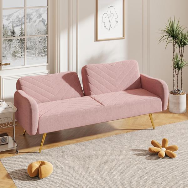 Floriel 70" Loveseat with Split Backrest and Two Throw Pillows - Pink Fabric - Metal Legs - CAB4456