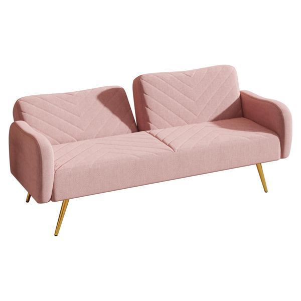 Floriel 70" Loveseat with Split Backrest and Two Throw Pillows - Pink Fabric - Metal Legs - CAB4456