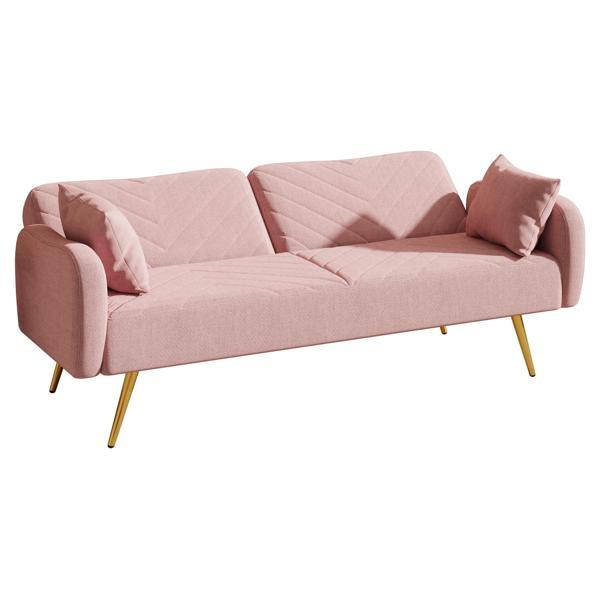 Floriel 70" Loveseat with Split Backrest and Two Throw Pillows - Pink Fabric - Metal Legs - CAB4456