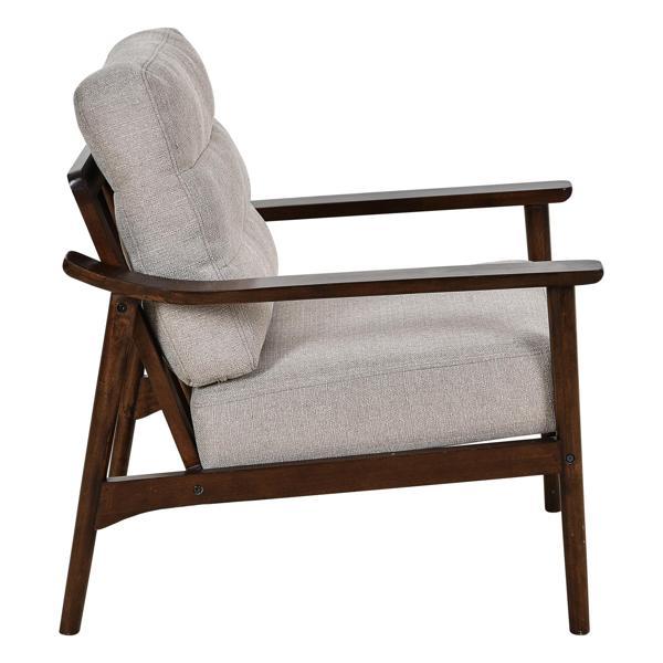 Gudrun Accent Chair Mid-Century Modern Chair - Taupe Linen Fabric - Solid Wood Frame - CAB4469