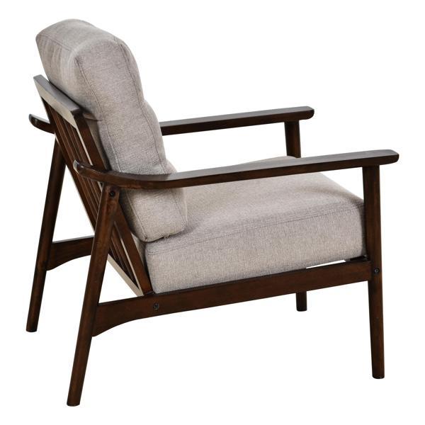 Gudrun Accent Chair Mid-Century Modern Chair - Taupe Linen Fabric - Solid Wood Frame - CAB4469