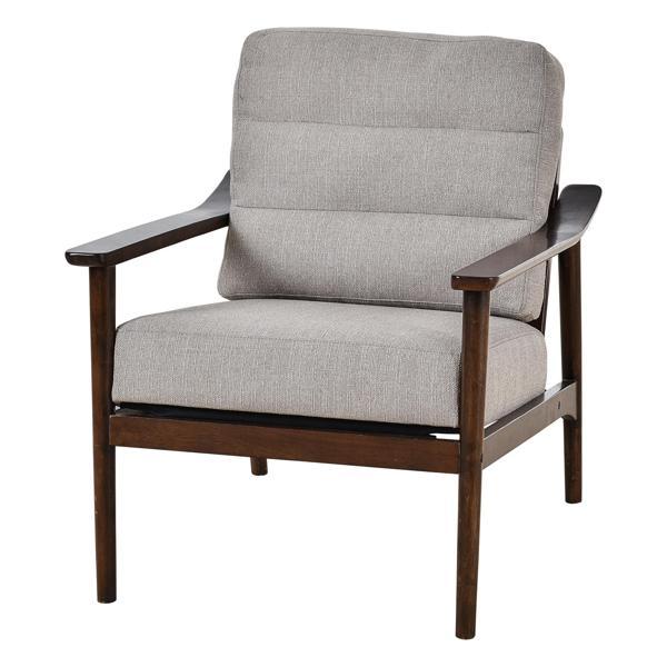 Gudrun Accent Chair Mid-Century Modern Chair - Taupe Linen Fabric - Solid Wood Frame - CAB4469