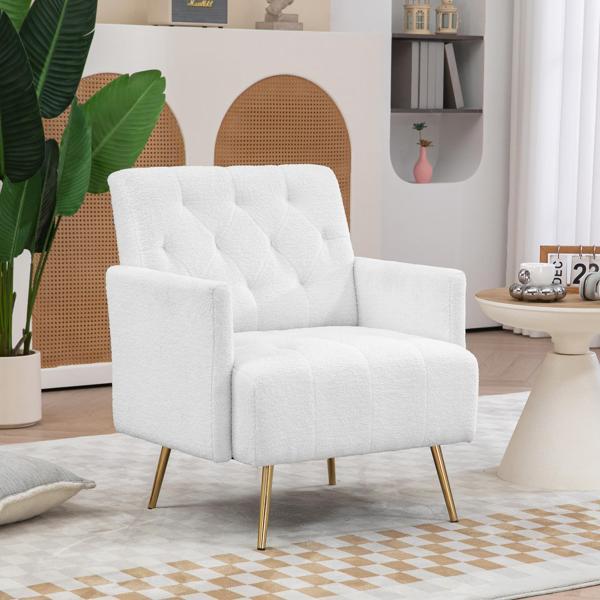 Kalanthor Modern Sherpa Accent Chair with Tufted Pattern and Steel Legs - White - CAB4507