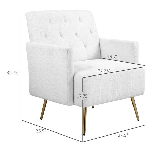 Kalanthor Modern Sherpa Accent Chair with Tufted Pattern and Steel Legs - White - CAB4507