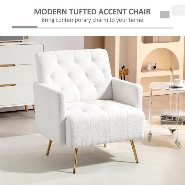 Kalanthor Modern Sherpa Accent Chair with Tufted Pattern and Steel Legs - White - CAB4507