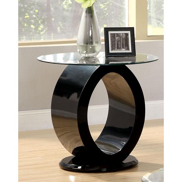 Lyndie Contemporary Glass Top End Table in Black