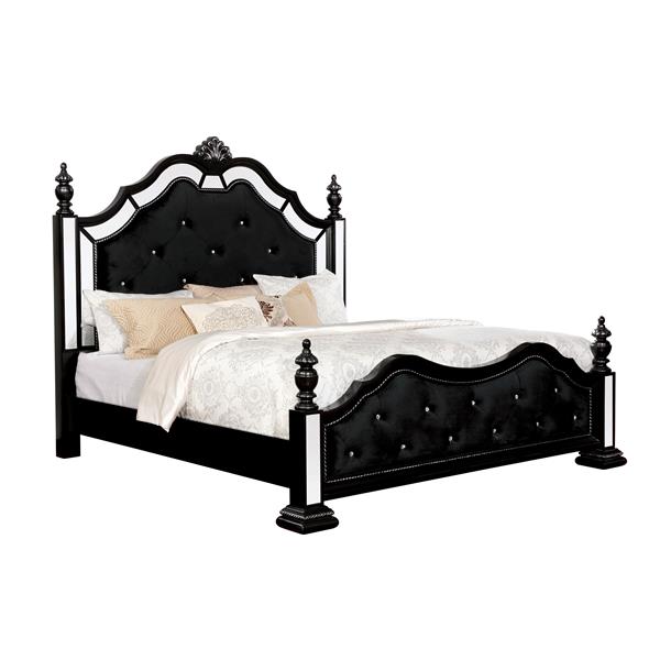 Vabelle Traditional Padded Mirrored Queen Bed in Black 