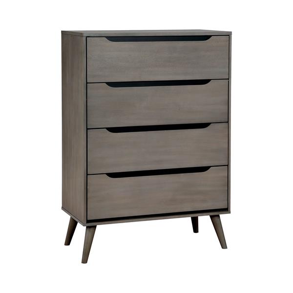 Bella Mid-Century Modern 4-Drawer Chest in Gray 