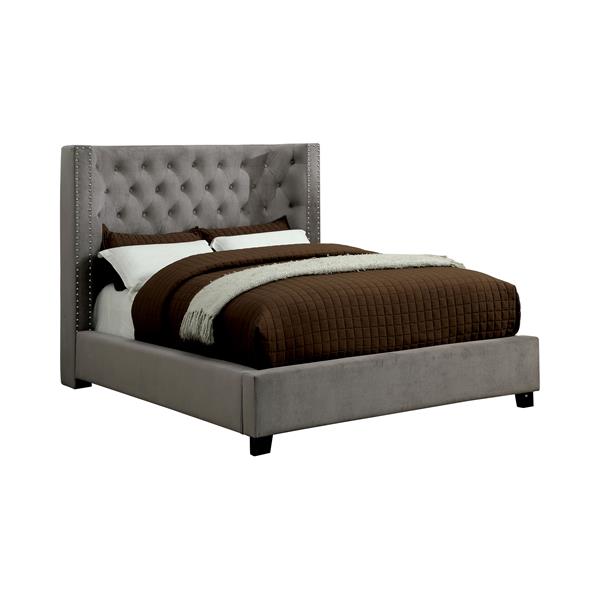 Piklin Transitional Queen Wingback Bed in Gray 