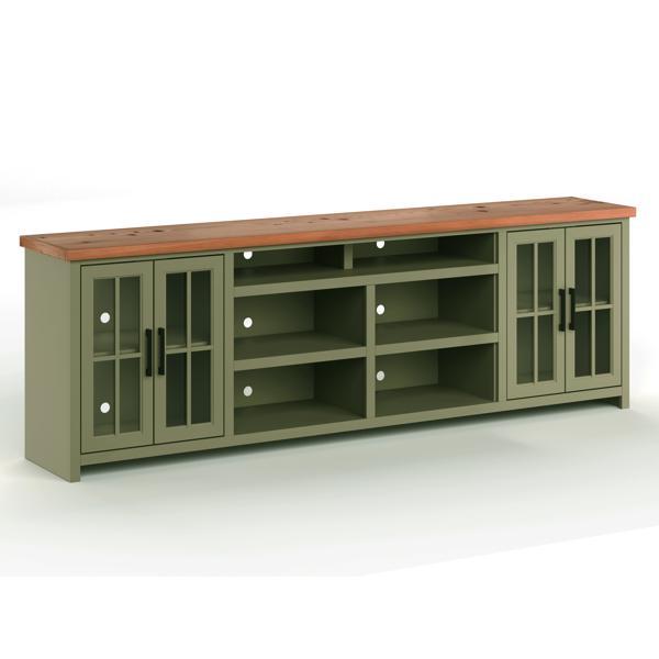 Vineyard 96" TV Stand Console for TVs up to 100 inches - No Assembly Requried - Sage Green and Fruitwood Finish - LGH1146