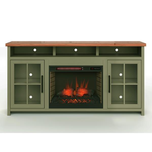 Vineyard 74" Fireplace TV Stand Console for TVs up to 85 inches - Sage Green and Fruitwood Finish 