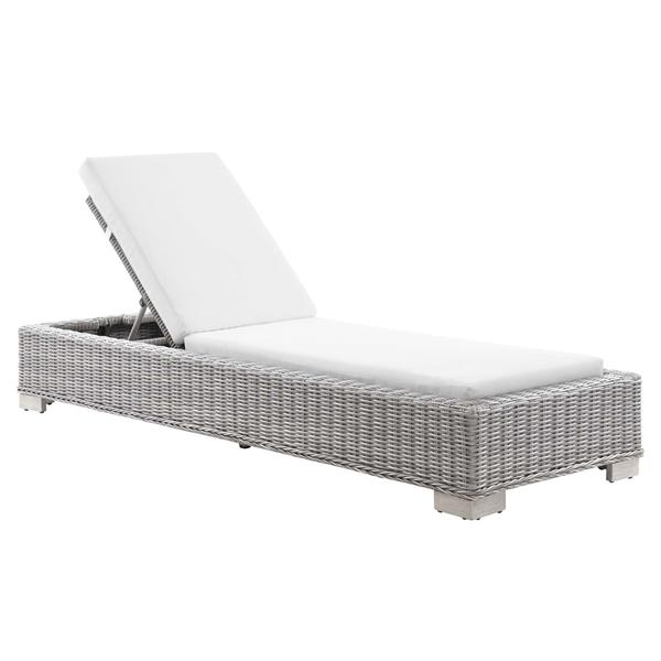 Conway Outdoor Patio Wicker Rattan Chaise Lounge - Light Gray White 