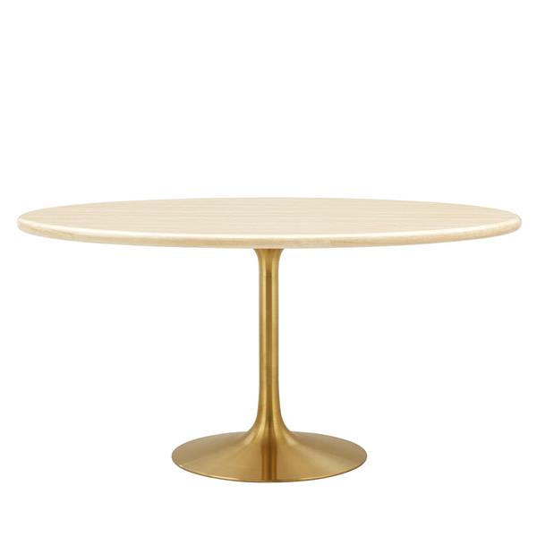 Lippa 60” Oval Artificial Travertine  Dining Table - Gold Travertine 