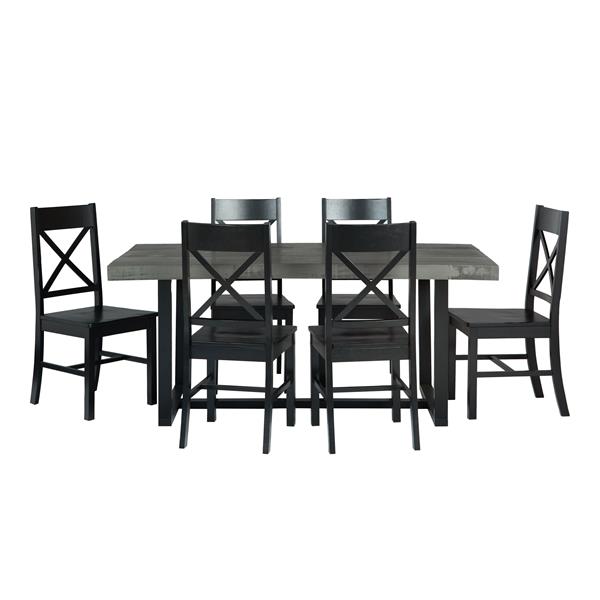 7-Piece Farmhouse Dining Set - Grey & Black  - Style A - WEF2435