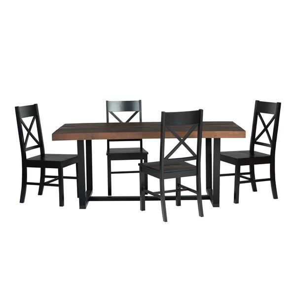 5-Piece Farmhouse Dining Set - Mahogany & Black  - Style A - WEF2437