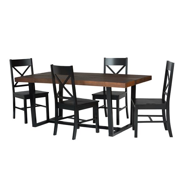 5-Piece Farmhouse Dining Set - Mahogany & Black  - Style A - WEF2437