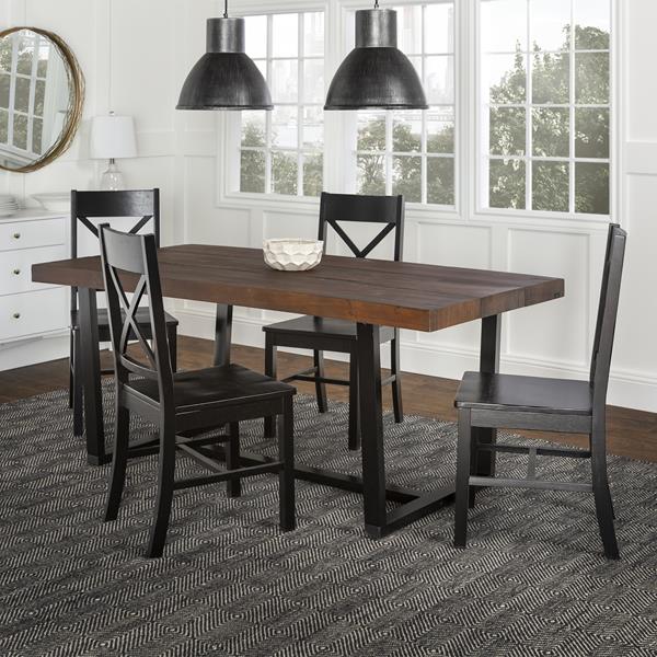 5-Piece Farmhouse Dining Set - Mahogany & Black  - Style A - WEF2437