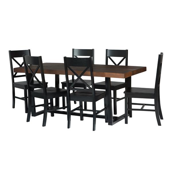 7-Piece Farmhouse Dining Set - Mahogany & Black  - Style A - WEF2438