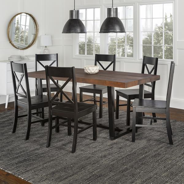 7-Piece Farmhouse Dining Set - Mahogany & Black  - Style A - WEF2438