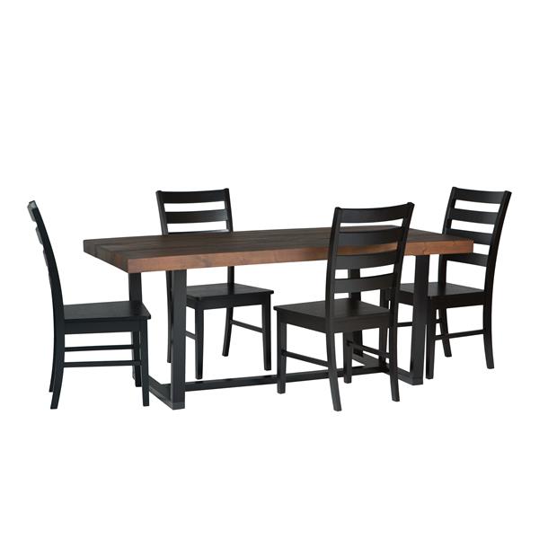 5-Piece Farmhouse Dining Set - Mahogany & Black  - Style B - WEF2446