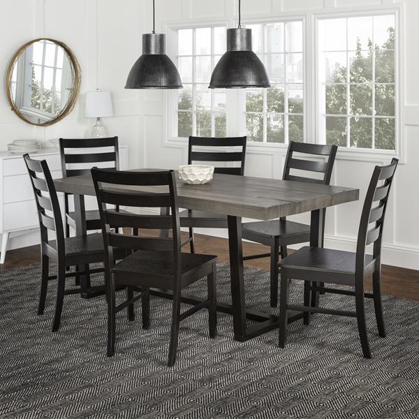 7-Piece Farmhouse Dining Set - Grey & Black  - Style B