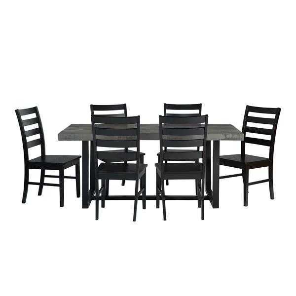 7-Piece Farmhouse Dining Set - Grey & Black  - Style B - WEF2447