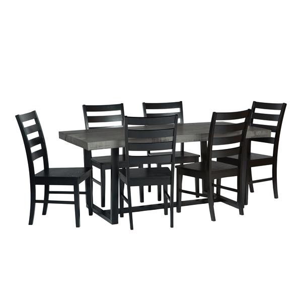 7-Piece Farmhouse Dining Set - Grey & Black  - Style B - WEF2447