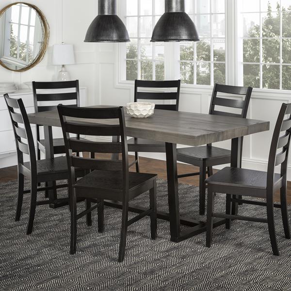 7-Piece Farmhouse Dining Set - Grey & Black  - Style B - WEF2447